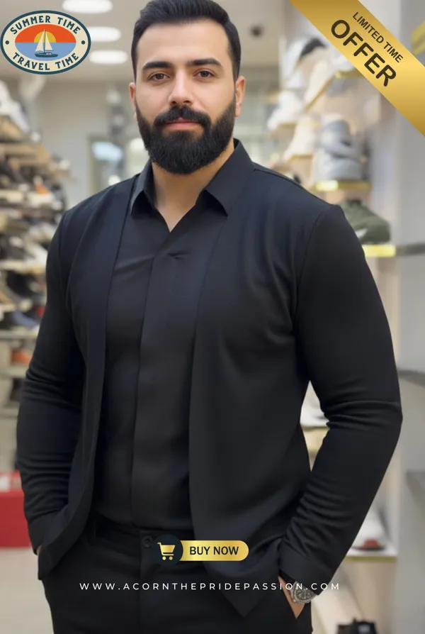 Acorn_Black_Men_Stylish_Korean_Mock_2_Piece_Shirt_with_Blazer