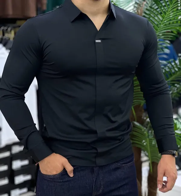 Acorn_Black_Premium_Men's_Slim_Korean_Fit_Stretch_Hybrid_Shirt