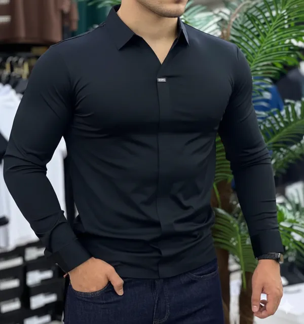 Acorn_Black_Premium_Men's_Slim_Korean_Fit_Stretch_Hybrid_Shirt