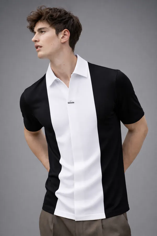 Acorn_Black_&_White_Korean_Stylish_Monolith_Panel_Polo