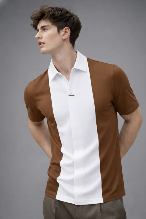 Acorn_Camel_&_White_Korean_Stylish_Monolith_Panel_Polo