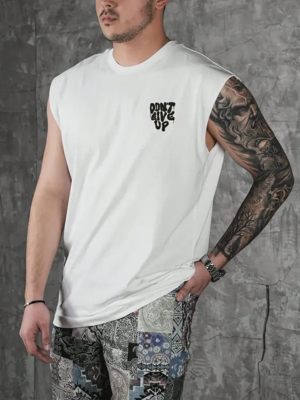 White_Dont_Give_Up_Graphic_Sleeveless_Unisex_Tee