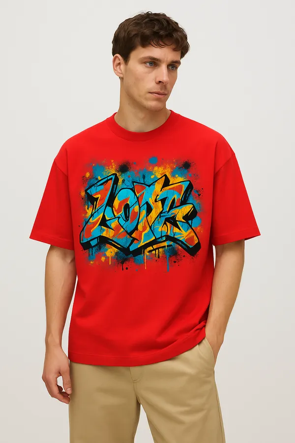 Acorn_Korean_Fire_Red_Graffiti_Love_Streetwear_Oversized_Unisex_Tee