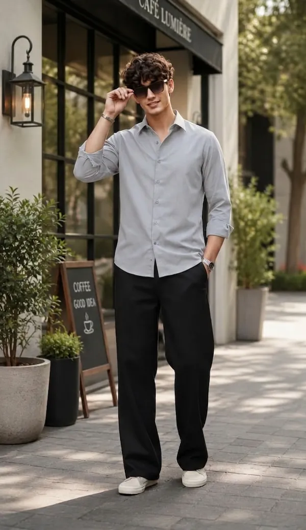 Acorn_Grey_Premium_Men's_Slim_Korean_Fit_Cotton_Shirt