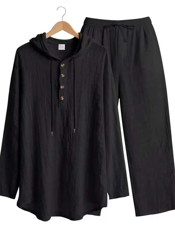 Acorn_Black_Hooded_Men's_Korean_Cotton_Blend_Suit,_Comfortable/Breathable_Fabric,Stylish_&_Relaxed_Fit,_Perfect_for_Mature_Men_Luxury