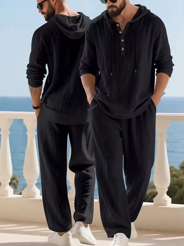 Acorn_Black_Hooded_Men's_Korean_Cotton_Blend_Suit,_Comfortable/Breathable_Fabric,Stylish_&_Relaxed_Fit,_Perfect_for_Mature_Men_Luxury