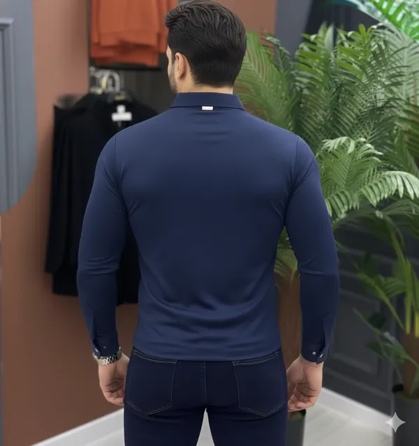 Acorn_Navy_Premium_Men's_Slim_Korean_Fit_Stretch_Hybrid_Shirt