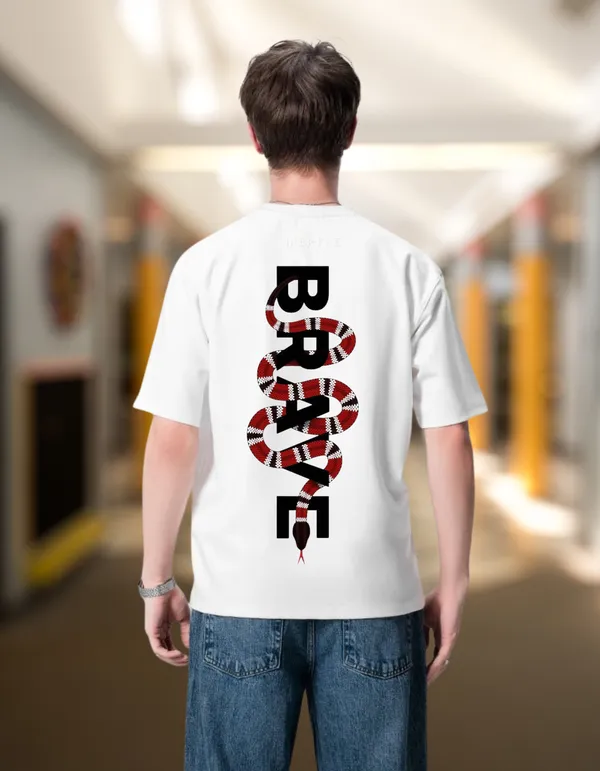 White_Unleash_Bold_Style_Brave_Snake_Graphic_Street_Fit_Unisex_Tee