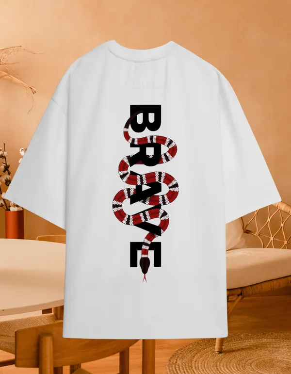 White_Unleash_Bold_Style_Brave_Snake_Graphic_Street_Fit_Unisex_Tee