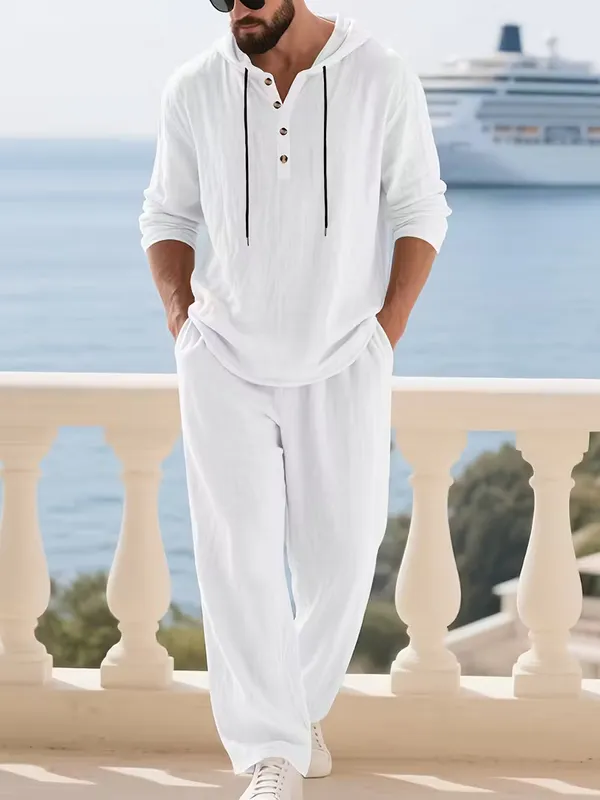 Acorn_White_Hooded_Men's_Korean_Cotton_Blend_Suit,_Comfortable/Breathable_Fabric,Stylish_&_Relaxed_Fit,_Perfect_for_Mature_Men_Luxury