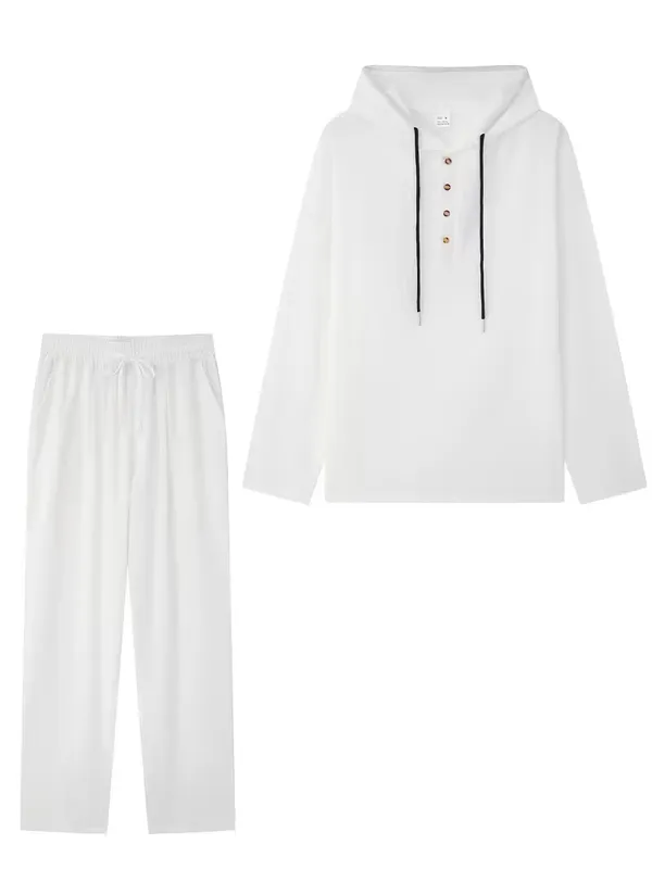 Acorn_White_Hooded_Men's_Korean_Cotton_Blend_Suit,_Comfortable/Breathable_Fabric,Stylish_&_Relaxed_Fit,_Perfect_for_Mature_Men_Luxury