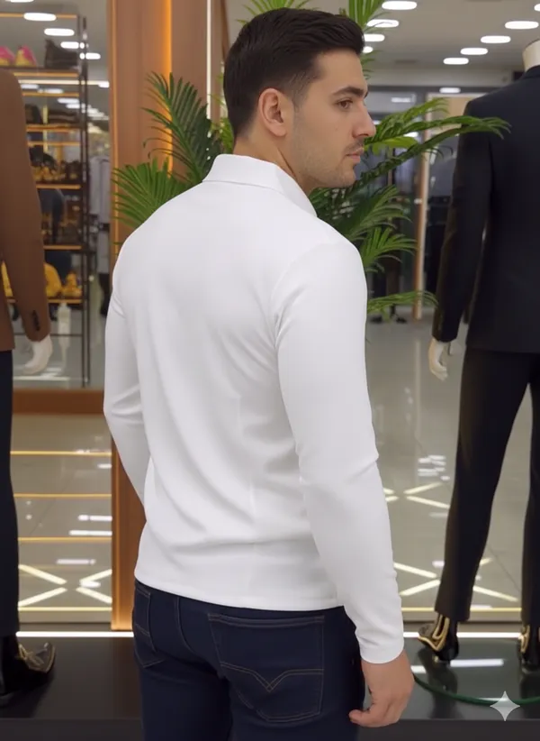 Acorn_All_season_Korean_White_Men's_Premium_Stretchable_2_piece_Shirt_Attach_Blazer_Combo