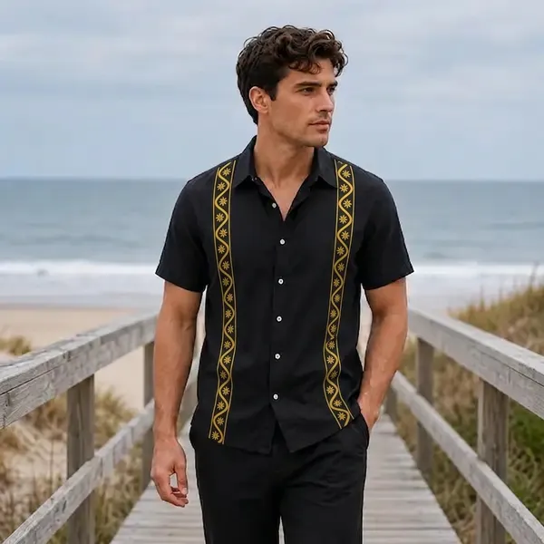 Acorn_Korean-Fit_Black_Men's_Breathable_Shirt_&_Pants_Set