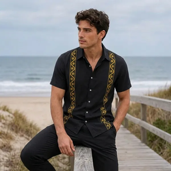Acorn_Korean-Fit_Black_Men's_Breathable_Shirt_&_Pants_Set