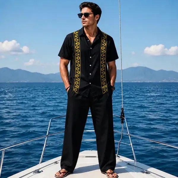 Acorn_Korean-Fit_Black_Men's_Breathable_Shirt_&_Pants_Set