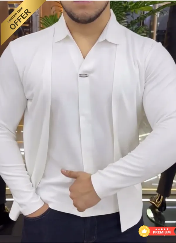 Acorn_All_season_Korean_White_Men's_Premium_Stretchable_2_piece_Shirt_Attach_Blazer_Combo