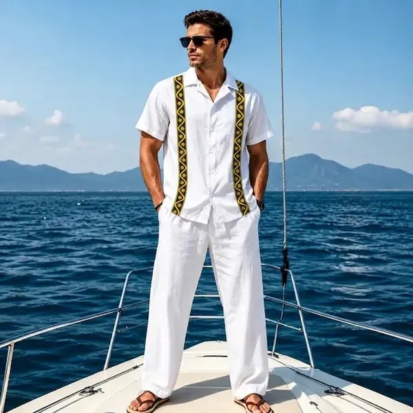 Acorn_Korean-Fit_White_Men's_Breathable_Shirt_&_Pants_Set