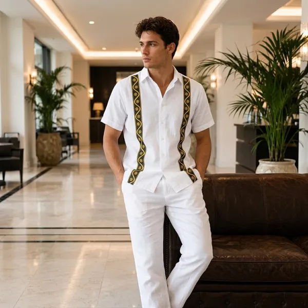 Acorn_Korean-Fit_White_Men's_Breathable_Shirt_&_Pants_Set