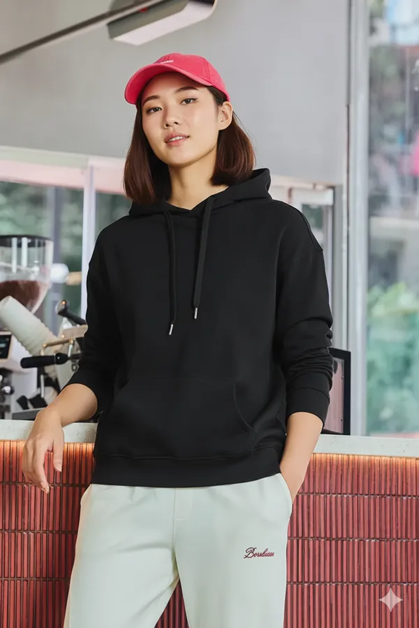 Acorn_Unisex_Black_Solid_Korean_Oversized_Hoodie