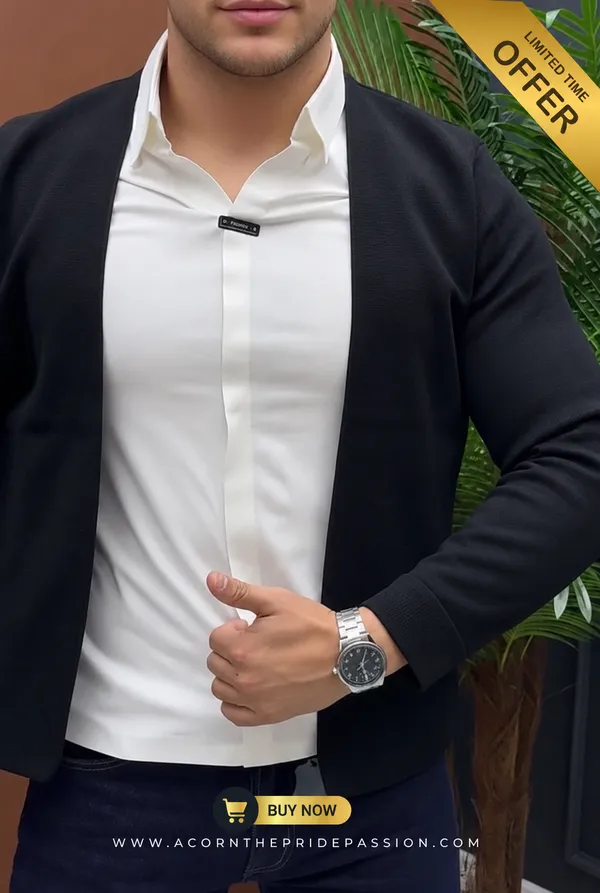 Acorn_All_season_Korean_Black_&_White_Men's_Premium_Stretchable_2_piece_Shirt_Attach_Blazer_Cambo