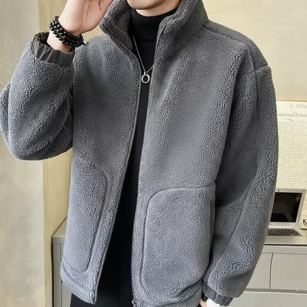 Acorn_Unisex_Grey_Korean_Woolen_Faux_Fleece_Thick_Jacket