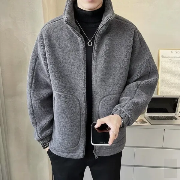 Acorn_Unisex_Grey_Korean_Woolen_Faux_Fleece_Thick_Jacket