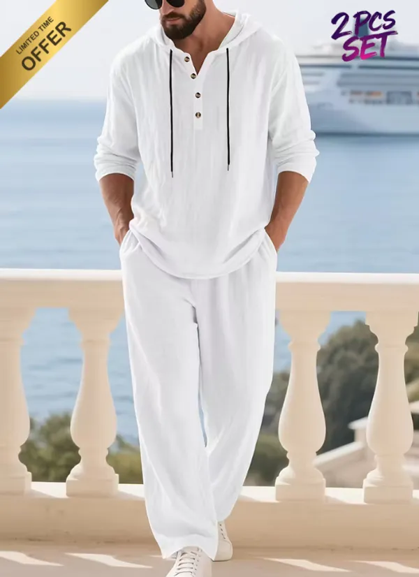 Acorn_White_Hooded_Men's_Korean_Cotton_Blend_Suit,_Comfortable/Breathable_Fabric,Stylish_&_Relaxed_Fit,_Perfect_for_Mature_Men_Luxury