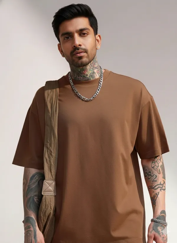 Acorn_Korean_Street_Wear_Camel_Round_Neck_T-Shirt