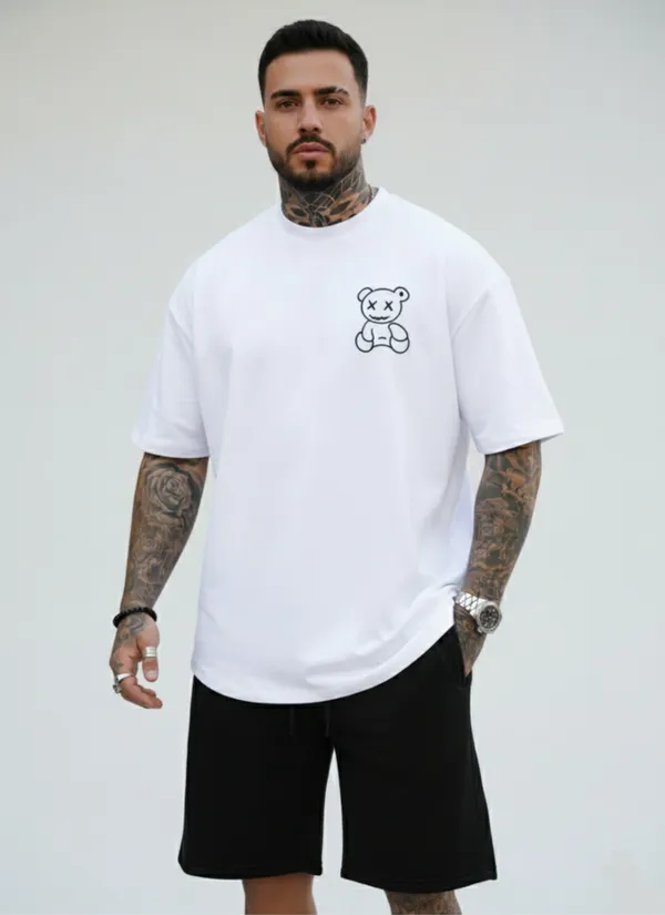 Acorn_Black_&_White_Korean_Streetwear_Teddy_Graphic_Unisex_Co-Ord_Set_(T-Shirt_&_Shorts)