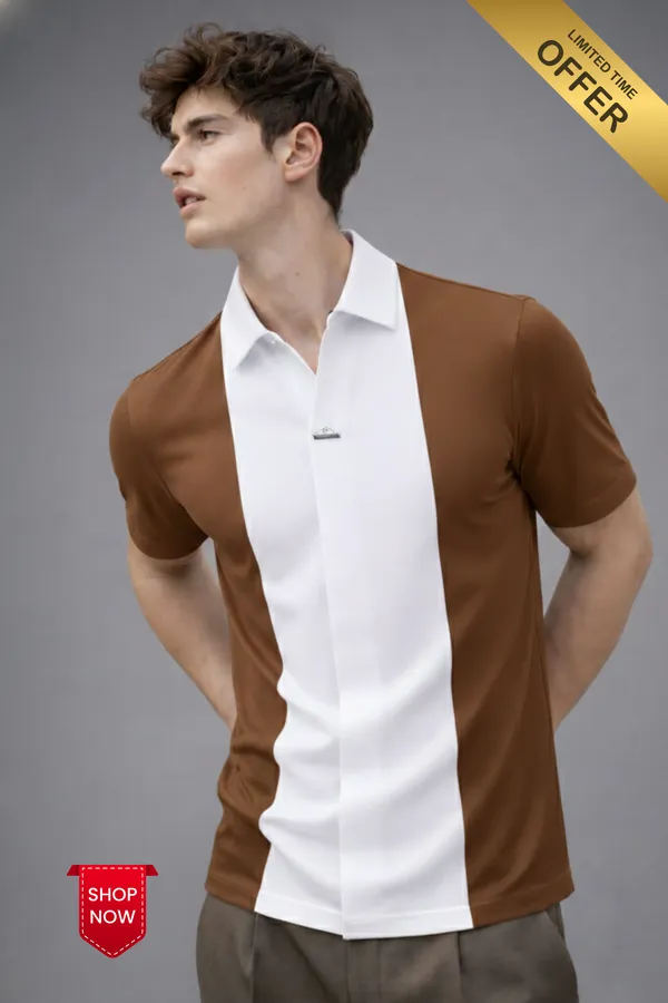 Acorn_Camel_&_White_Korean_Stylish_Monolith_Panel_Polo