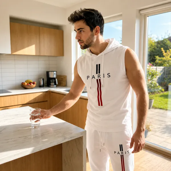Acorn_Men's_Korean_Sleeveless_Hoodie_and_Pants_Two-Piece_Sports_Set❤️