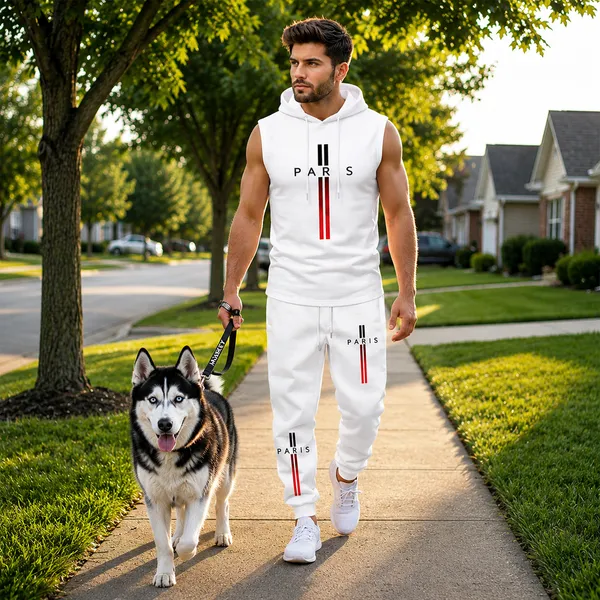 Acorn_Men's_Korean_Sleeveless_Hoodie_and_Pants_Two-Piece_Sports_Set❤️