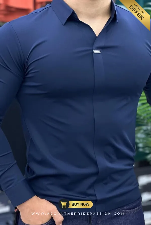 Acorn_Navy_Premium_Men's_Slim_Korean_Fit_Stretch_Hybrid_Shirt