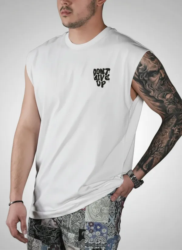 White_Dont_Give_Up_Graphic_Sleeveless_Unisex_Tee