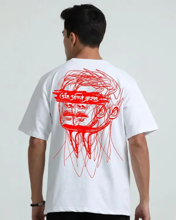 White_Antah_Asti_Prarambh_French_Terry_Cotton_Tee