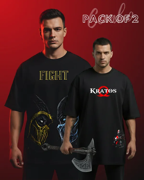 Pack_Of_2_-_Multicolour_Fight_&_Kratos_T-Shirt_Combo