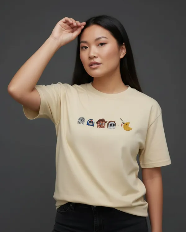 Pac-man_Embroidery_print_French_Terry_Cotton_Tee