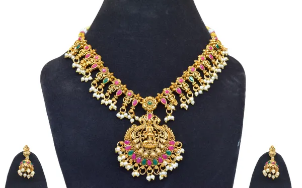 Golden_Brass_Necklace_with_Earring_(Bridal_Set)_For_Women