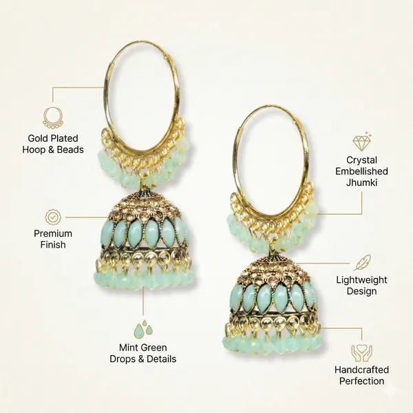 Yellow_&_Green_Brass_Jhumka_For_Women