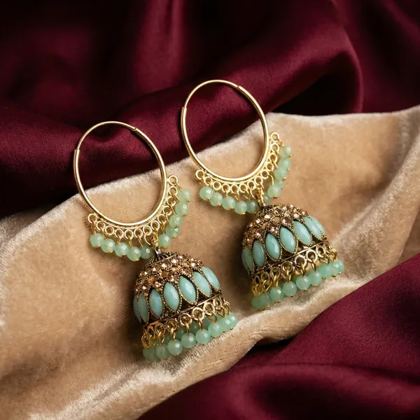 Yellow_&_Green_Brass_Jhumka_For_Women
