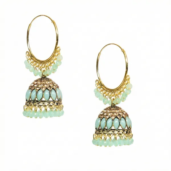 Yellow_&_Green_Brass_Jhumka_For_Women