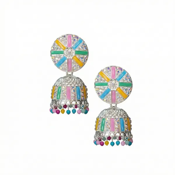 Multi_Colour_Brass_Jhumka_For_Women