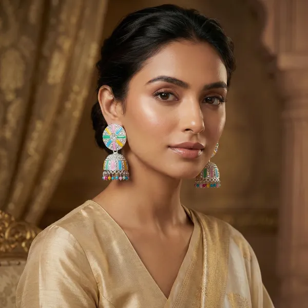 Multi_Colour_Brass_Jhumka_For_Women
