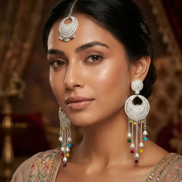 Silver_Brass_Earring_+_Maang_Tikka_For_Women