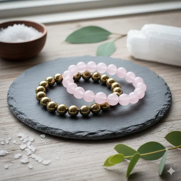 Pink_Rose_Quartz_and_Pyrite_Bracelet_Set