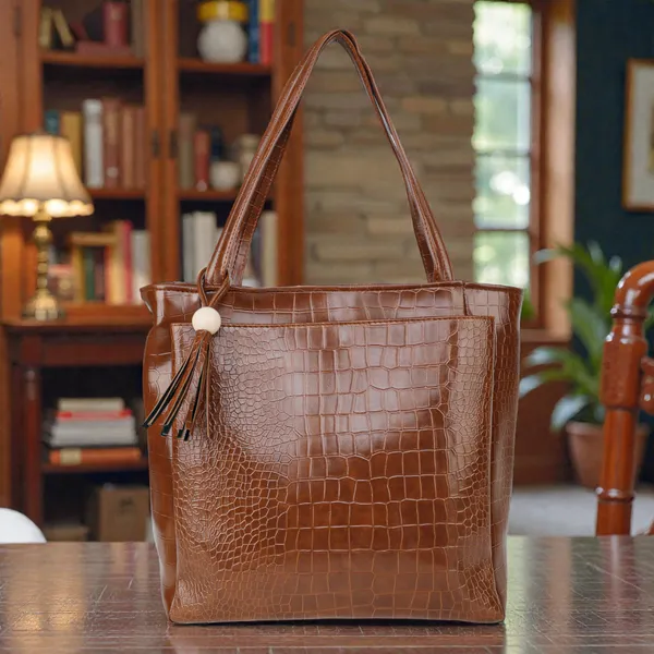 Elegant_Brown_Croc-Embossed_Tote_Bag
