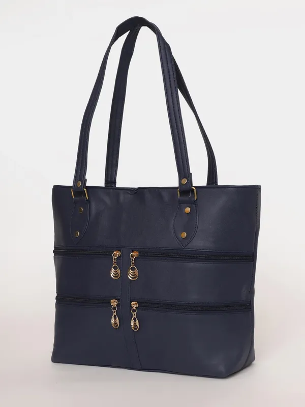 Blue_Stylish_Tote_Handbag__Premium_Leather_Shoulder_Bag_With_Multiple_Zipper_Compartments