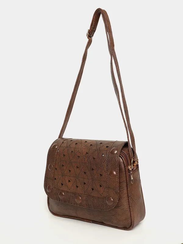 Brown_Textured_Sling_Bag_With_Cutwork_Design