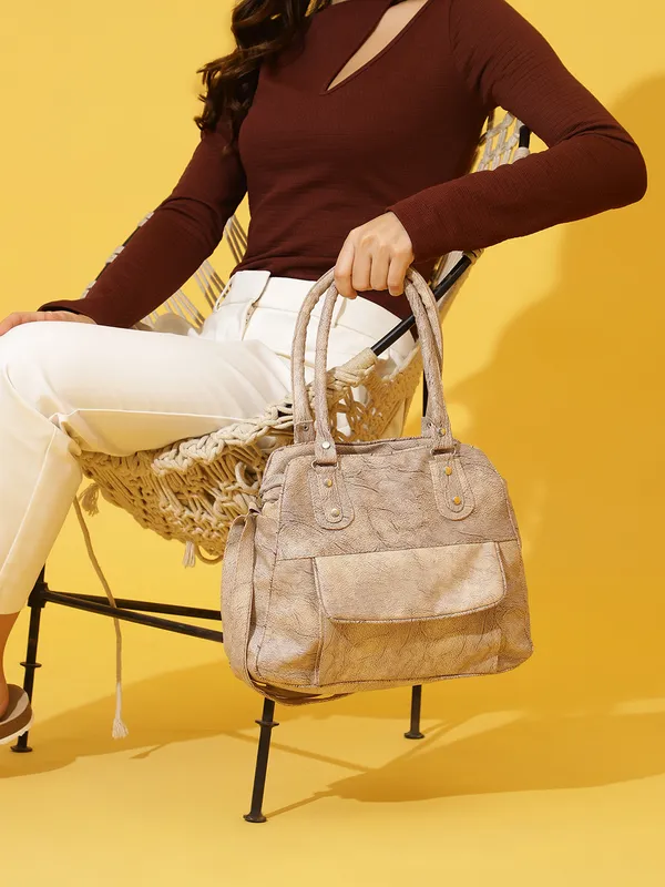 Beige_Textured_Handbag_With_Dual_Handles_&_Sling_Strap