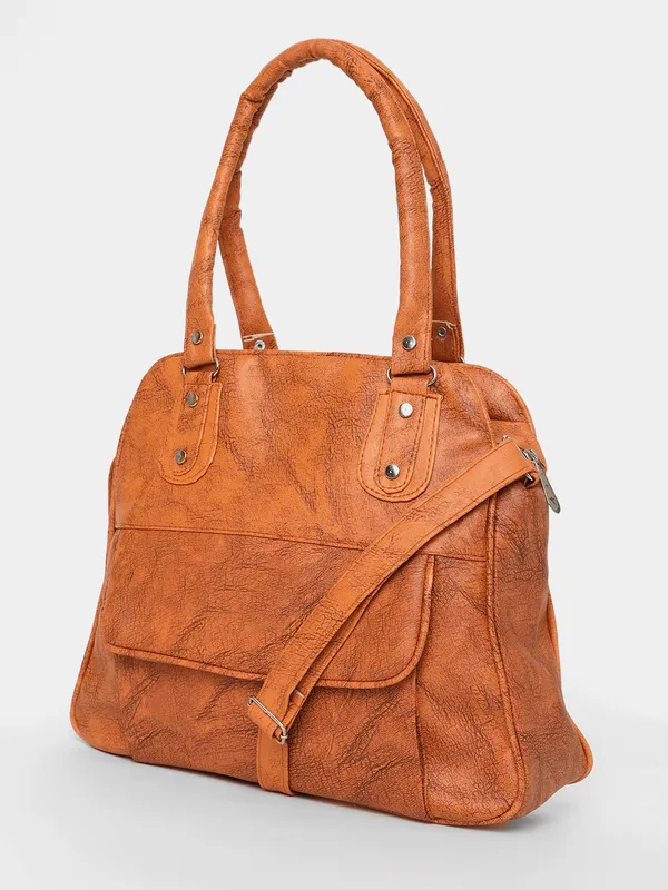 Brown_Textured_Handbag_With_Dual_Handles_&_Sling_Strap